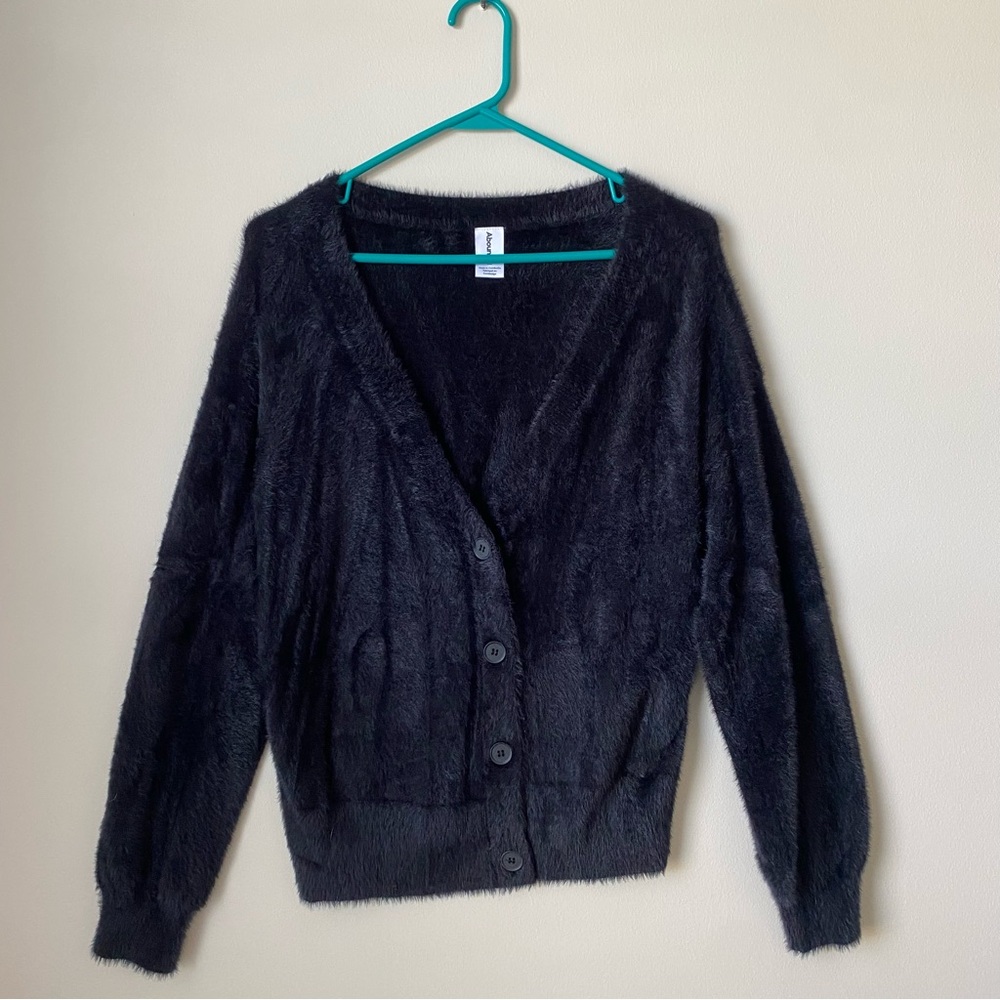 Abound Black Fuzzy Women's Cardigan Size XS